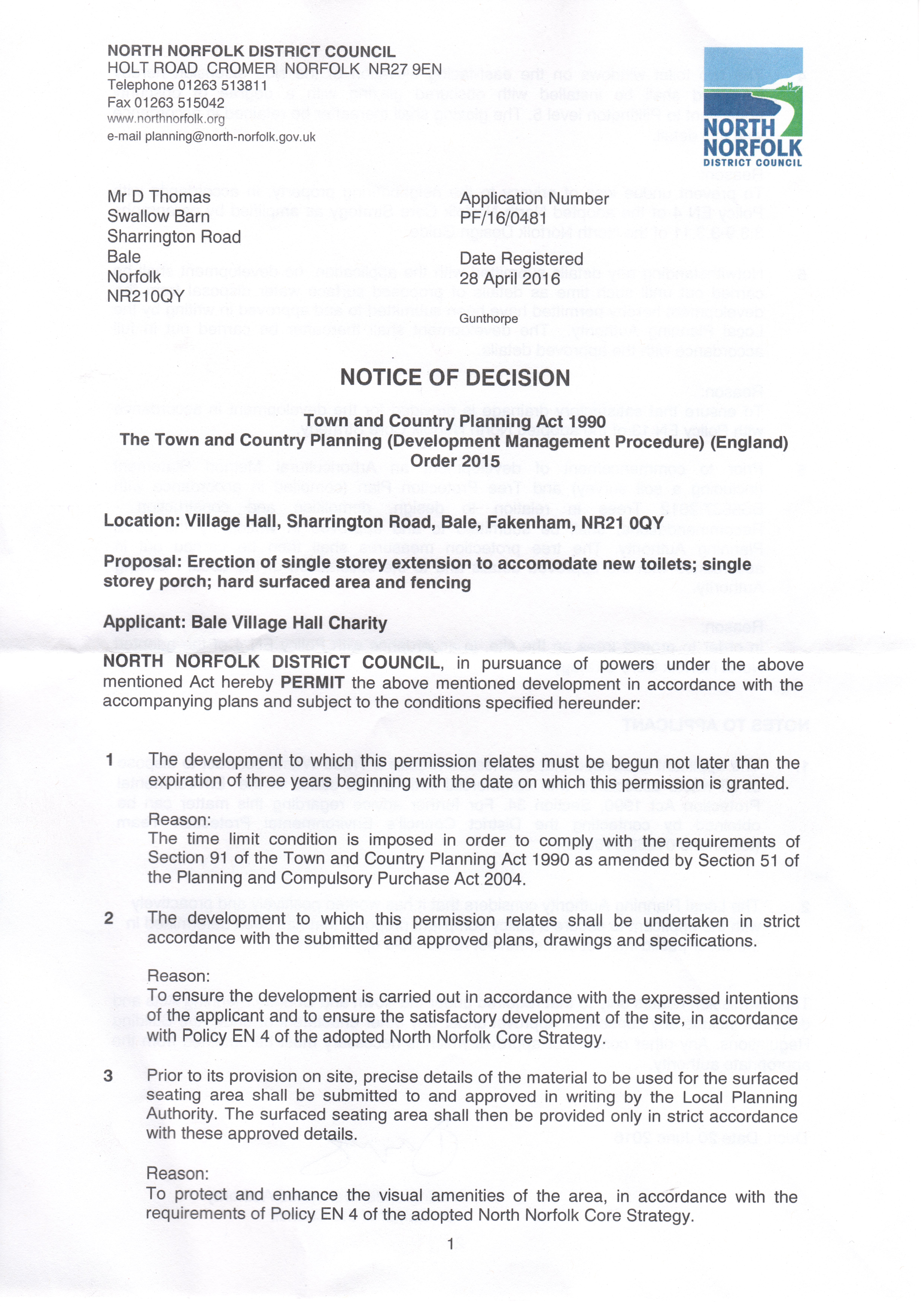 Planning Consent Notice l078